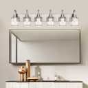 6-Light Brushed Nickel Vanity Light Fixtures, Modern LED Bathroom Wall Lights for Dressing Room, Integrated LED Chips with Frosted Column & Clear Square Glass Shades, Energy Saving Wall Sconce