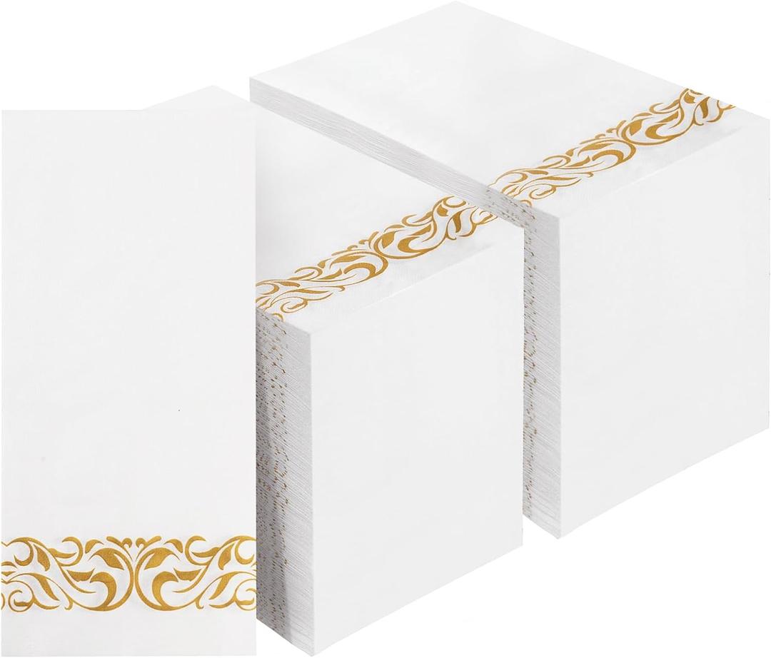 200 Pack Disposable Paper Napkins, 3-Ply Dinner Napkins with Gold Trim for Guests, Bathroom Paper Hand Towels Soft and Absorbent, Perfect for Kitchen, Dinner, Party, Wedding or Event (200, Gold)