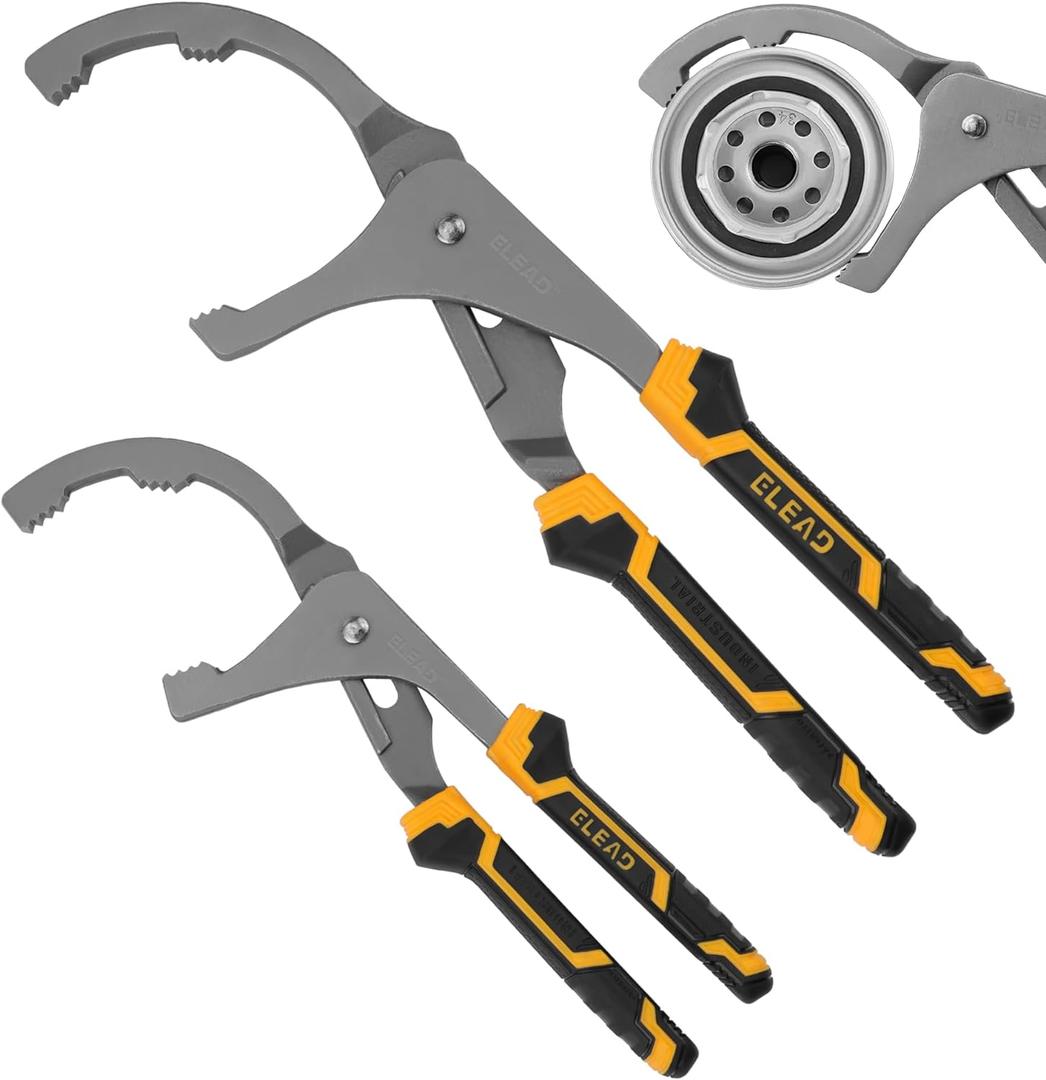 ELEAD Adjustable Oil Filter Wrench Set - 9" & 12" Oil Filter Pliers Oil Filter Removal Tools for Cars, Trucks, Motorcycles - Durable Carbon Steel, Ergonomic Grip, Easy Access Design