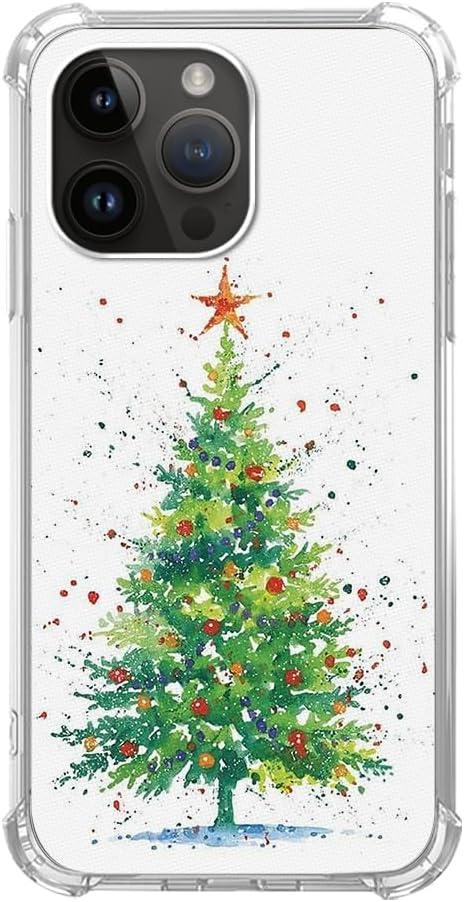 Watercolor Christmas Tree Case Compatible with iPhone 15 Pro Max, Winter Christmas Painting Case for iPhone 15 Pro Max, Unique TPU Protective Phone Case Cover