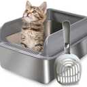 Stainless Steel Litter Box, High Sided Litter Box for Cat, Extra Large Litter Box with Lid, Easy Cleaning High Wall Side Covered Litter Box, Metal Litter Box with Scoop