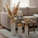Metal Tall Floor Vase - 3pcs Floor Vases Decorative Tall, White and Gold Big Standing Vases for Fireplace Living Room Living Bedroom Hallway Corner (Gold and White (with Honeycomb)