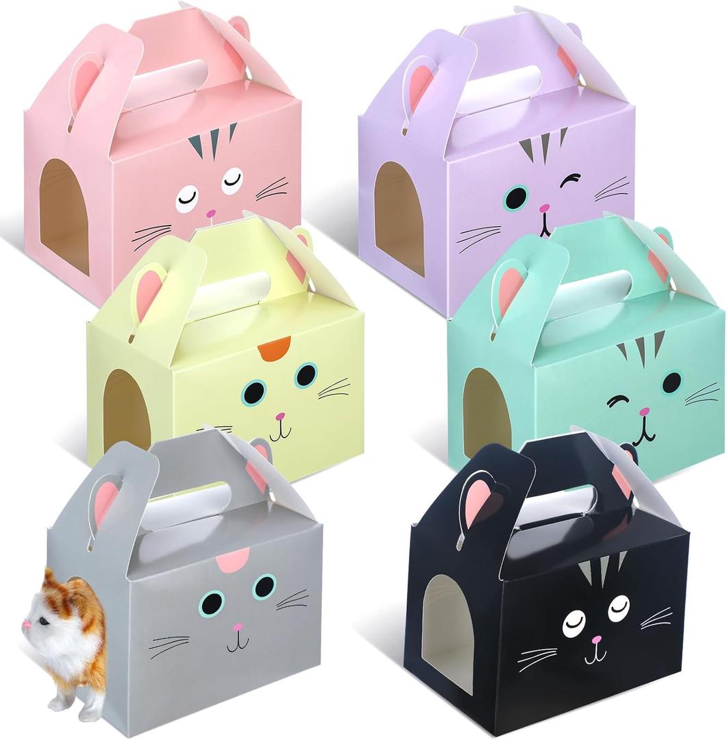 Fainne 24 Pcs Party Favors Boxes Foldable Treat Gift Boxes Candy Goodie Cases Decorations Adopt Pet Gift for Birthday Wedding Bridal Shower Party Favors(Cat)