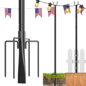 addlon 2 Pack String Light Poles Pro, Aluminum Waterproof Harder 9FT Light Poles for Outside String Lights with Hooks for Hanging, Patio, Garden, Deck, Backyard - Classic Black