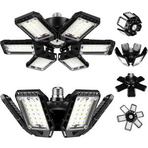 LED Garage Lights Bulb 2 Pack 180W 18000LM 6500K Led Shop Light with 6 Plus 1 Deformable Panels Basement Barn Ceiling Lights for E26/E27