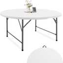 Fivenl 4 FT Round Folding Tables White Foldable Table, Fold-in-Half with Carrying Handle Portable Plastic Table for Party, Dining, Wedding, Camping, Picnic, Indoor Outdoor Events