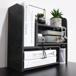YGYQZ Adjustable PVC Desktop Organizer Storage Rack - Black Desk Shelf for Office, Women, Dormitory & Home Decor, 25in