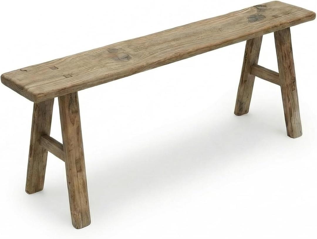 Handmade Wooden Entryway Bench - Vintage Noodle Style for Living Room, Bedroom, or Hallway - Durable Weathered Wood Finish for Rustic Home Decor