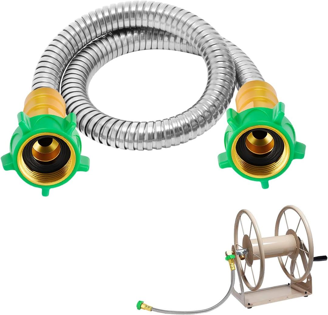 2ft Short Garden Leader Hose with Female to Female Connector - 435psi Leakproof Kink Free Stainless Steel Water Hose Extension for Outdoor Yard Hoses Reel Cart