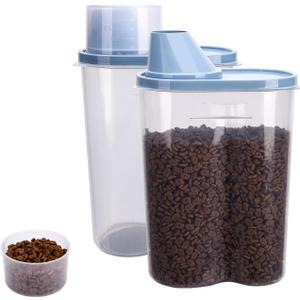 GreenJoy 2 Pack 2lb/2.5L Pet Food Storage Container with Measuring Cup, Can Covers and Bowl for Small Dog, Cat, Waterproof-BPA Free (Blue)