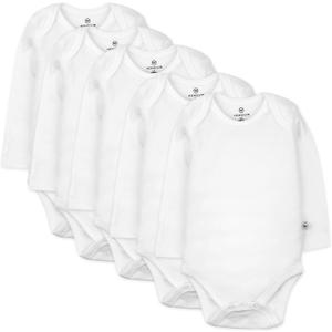HonestBaby Baby Boys' 5-pack Long Sleeve Bodysuits One-piece 100% Organic Cotton for Infant Baby Boys', Unisex (0-3 Months, Bright White)
