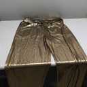 heipeiwa Women's Shiny Pleated Wide Leg Pants Party Nightout High Waist Trouser Folded Lightweight Outfit Clubwear (Gold, XL)