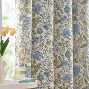 jinchan Nursery Curtains 95% Blackout Blue Floral Curtains for Kids Room, 84 Inch Length Farmhouse Drapes for Bedroom Living Room Darkening Window Treatment Grommet Top Set of 2 Panels