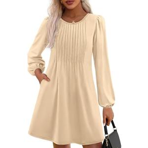 PRETTYGARDEN Fall Dresses for Women 2026 Long Sleeve Mini Short Flowy A Line Casual Holiday Party Tunic Dress Fashion Clothes, Large