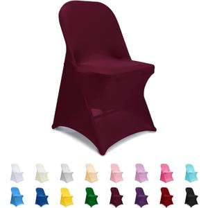 ManMengJi Spandex Folding Chair Covers, Burgundy Folding Chair Covers 6 PCS, Universal Fitted Chair Slipcovers for Wedding, Party, Banquet, Holidays, Celebration
