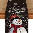 Artoid Mode Black Snowman Snowflakes Winter Table Runner, Seasonal Christmas Holiday Kitchen Dining Table Decoration for Home Party Decor 13x60 Inch