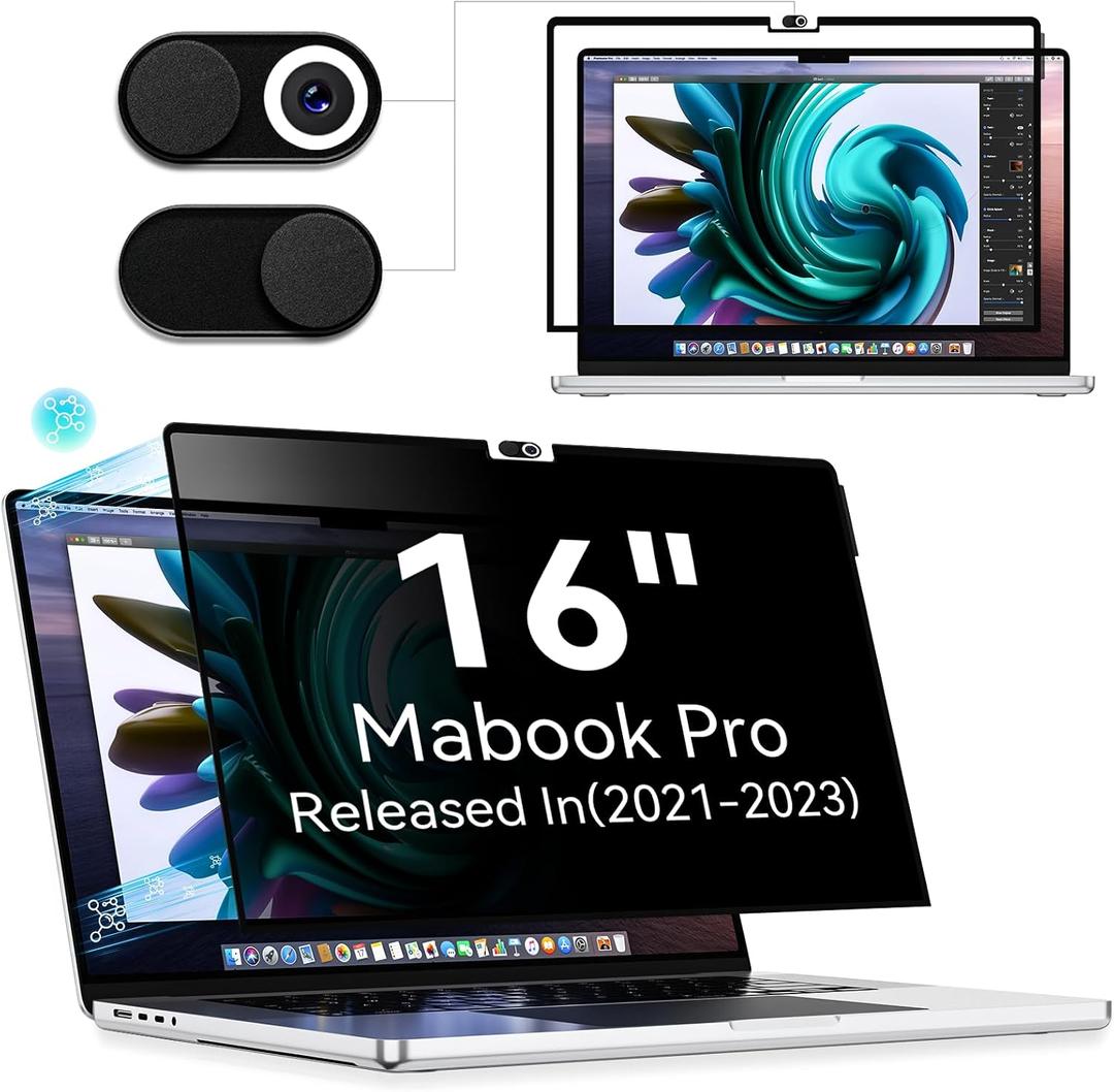 Privacy Screen Protector for MacBook Pro 16 Inch (2021-2026, M1, M2, M3, M4, M5), Easy On/Off Removable Anti Spy Blue Light Glare Shield Laptop Privacy Filter for Apple Mac Pro 16.2 in
