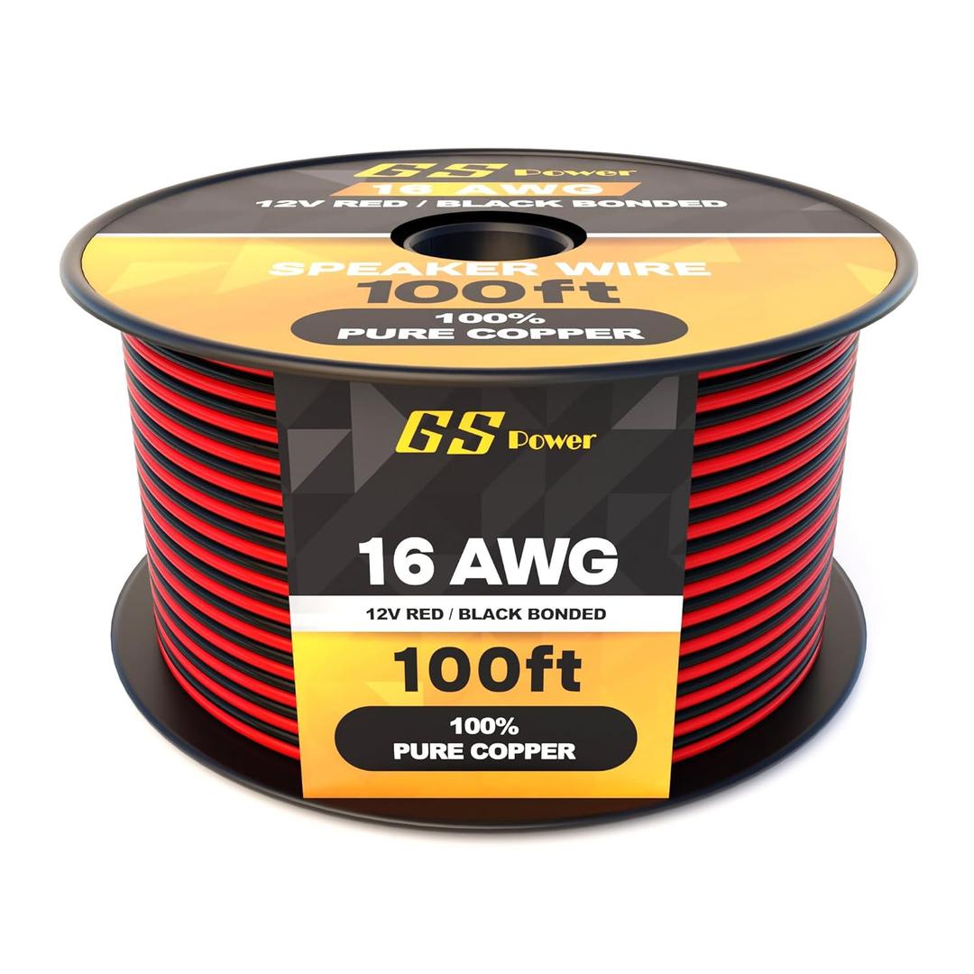 GS Power 16 Gauge Wire 100ft Oxygen Free, OFC Pure Copper Electrical 12v Low Voltage Speaker Wire Spool, 16AWG for Electric, Automotive, Trailer, Stereo, RC, Car, Home Theater, LED, Lamp Wiring