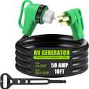 Kanayu 10 FT 50 Amp NEMA 14-50P to SS2-50R RV Generator Cord Extension Cord with 90 Degree Locking Grip Handle, RV Power Cable with Locking Connector, Heavy Duty STW Wire with Organizer