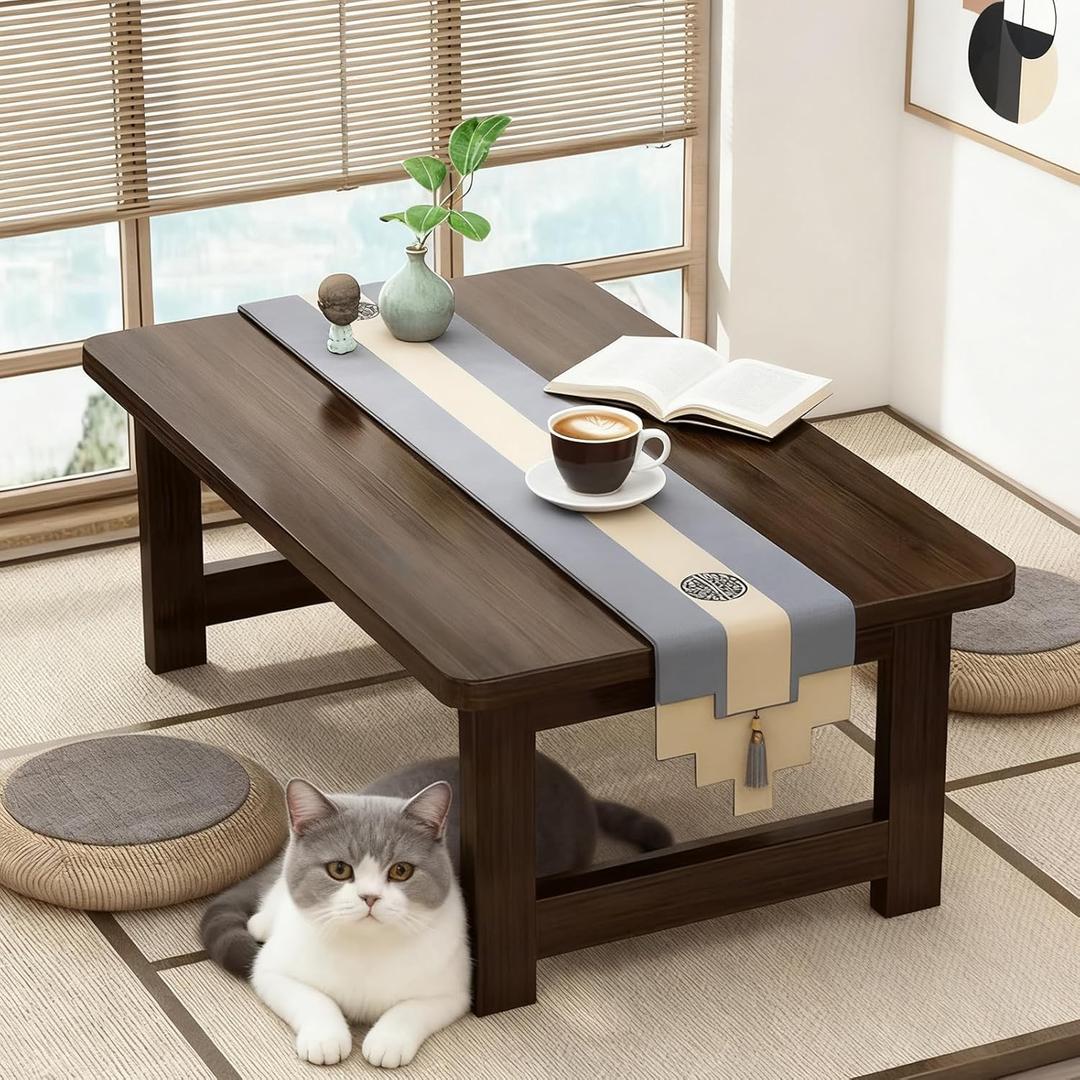 Japanese Floor Table Bamboo Japanese Folding Table Portable Solid Wood Japanese Coffee Table, No Assembly Folding Coffee Table for Sitting on The Floor, Easy Storage (39.4 * 19.7 * 13.8)