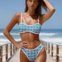 OWICA Women's 2 Piece Bikini Sets Floral Print High Cut Bathing Suits Cheeky Bandeau Beachwear Swimsuits for Women (Blue, M)