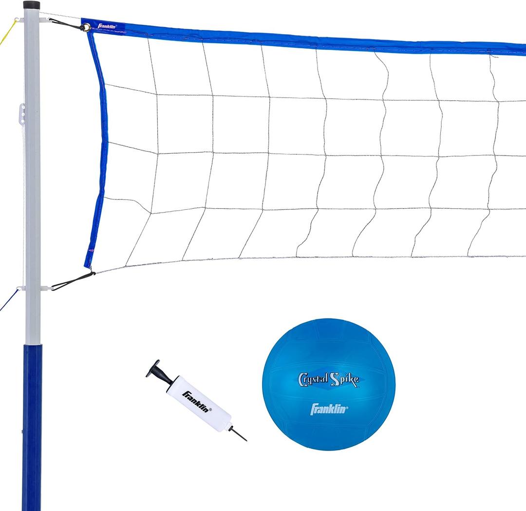 Franklin Sports Volleyball Set - Beach and Backyard Volleyball Net Set - Portable Volleyball Net and Ball Set with Poles and Ground Stakes - Recreational