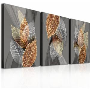 Canvas Wall Art For Living Room Family Wall Decorations For Kitchen Modern Bathroom Wall Decor Black Paintings Abstract Leaves Pictures Artwork Inspirational Canvas Art Bedroom Home Decor 3 Pieces (16x24inches*3pcs, Abstract Leaf Painting)