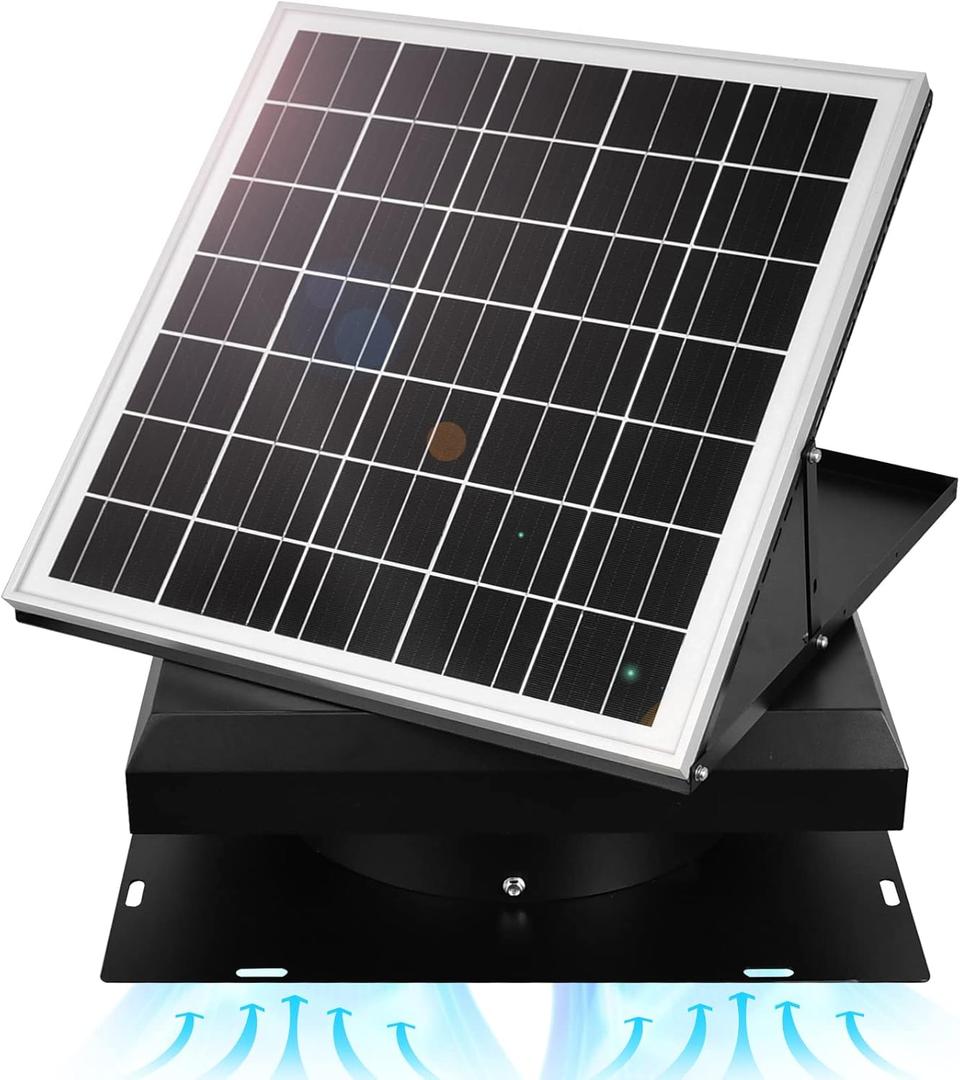 DC HOUSE 32 Watt Solar Attic Fan Solar Powered Roof Exhaust Fan Up to 3000 Sq Ft,2500 CFM Metal Shell Solar Vent with Brushless Motor, Hail and Weather Resistance