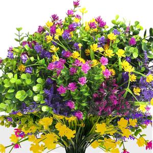 24 Bundles Artificial Fake Flowers Outdoor, UV Resistant No Fade Boxwood Faux Plastic Shrubs Greenery Plants for Garden Patio Porch Window Box Home Indoor Wedding Farmhouse Hanging Planter Dcor (24pcs Mixed Color)