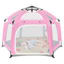 Zooawa Pop Up Playpen for Baby, Portable Playpen for Babies and Toddlers with Removable Sun-Shades& 2 Side UV Covers, Lightweight Outdoor Baby Play-Pen for Beach Home with Travel Bag, Pink & Gray