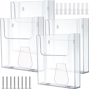 Ripeng 4 Pcs Brochure Holder 8.5 x 11 Inch Wall Mount Flyer Holder Acrylic Literature Clear Magazine Wall Display Hanging Envelope Display for Pamphlet File Home Office Supplies