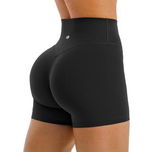 Sogetdo Workout Biker Shorts Women Scrunch Butt 4.5" (Black, L)
