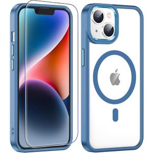 for iPhone 14 Case,[Compatible with Magsafe][Anti-Yellowing] with Screen Protector,Slim Thin 10 FT Shockproof Phone Case 6.1 inch-Blue
