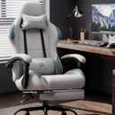 GTPLAYER Gaming Chair Fabric with Pocket Spring Cushion,Computer Office Chair with Lumbar Support for Adults Linkage Armrests and Footrest Ergonomic Gamings Chairs Height Adjustable Gray
