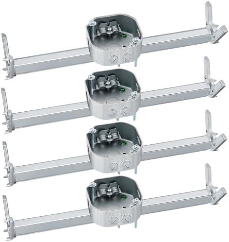Therwen 4 Pcs Adjustable Fan Electrical Box Brace 14.2 Inches Long Silver Ceiling Fan Mounting Bracket for Fans and Light Fixtures