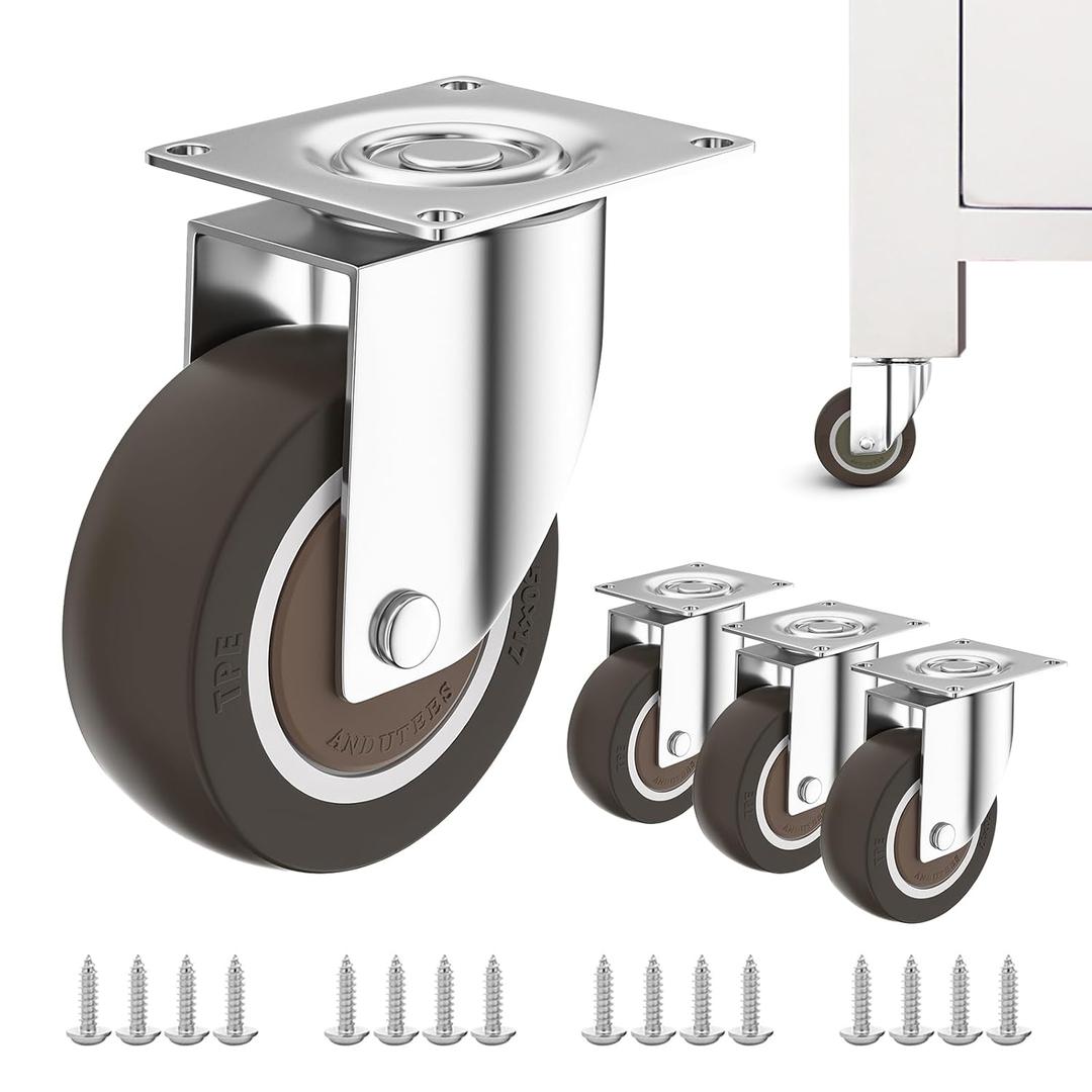 2" Casters Set of 4, Furniture Caster Wheels for Cart, Swivel Plate Castor, No Noise Rubber Wheels, Suitable for Workbench, Table