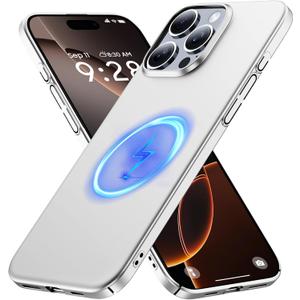 GRECAZO Magnetic Ultra Thin Frosted Designed for iPhone 16 Pro Max Phone Case 6.9 inch(2024) Slim Minimalist Lightweight Matte Hard PC Compatible with Magsafe Cover Protective Bumper Case-Silvery