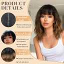 Brown Bob Wig with Bangs Short Hair Wigs for Women Ombre Wig Wavy 14 Inches Synthetic Wig Cosplay Black to Brown Shoulder Length Wigs Natural Hair Replacement Wigs for Girls Holiday Daily Party Use