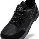 HOBIBEAR Men's Trail Hiking Shoes Wide Fit - Lightweight Low Top Breathable Sneakers for Walking, Trekking & Outdoor Adventure (Black), 42