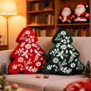 Lanpn Christmas Tree Pillows Set of 2, Christmas Decoration Winter Soft Cute 3D Shaped Xmas Tree Throw Cushion with Leaves for Sofa Bedroom Xmas Decor (18x20 inch, Red & Green)