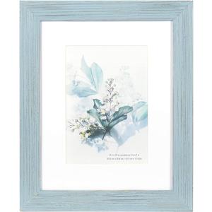 KAIWIN 100% Solid Wood Blue 8x10 Picture Frame 1 Pack - Display Picture 5x7 with Mat, HD Plexiglass Inside, Rustic Wooden Photo Frames for Table Top and Wall Mounting