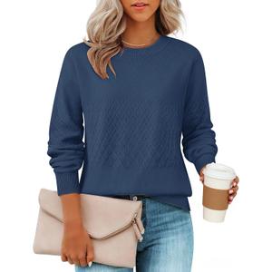 ZESICA Women's 2026 Fall Winter Sweaters Casual Long Sleeve Crew Neck Loose Knitted Pullover Sweater Tops (Medium)