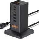 USB C Charger Blcok PD 100W, TESSAN 6-in-1 Charging Station for Multiple Devices, Desktop Tower Charger with 6 USB Ports for iPhone 17/16/15, MacBook, Tablet, Office Home Dorm Room Accessories