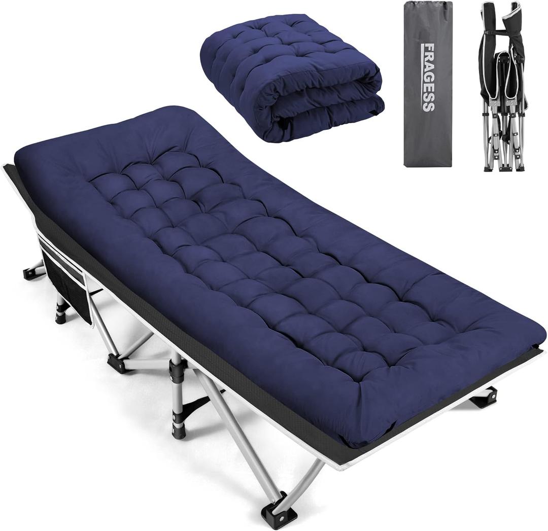 Portable Camping Cot, Sleeping Cot for Adult, 28" Extra Wide Heavy Duty Folding Cot Max Load 600LBS with Thick Mattress, Portable Camping Bed for Camp Outdoor/Office, Home Nap (Blue)