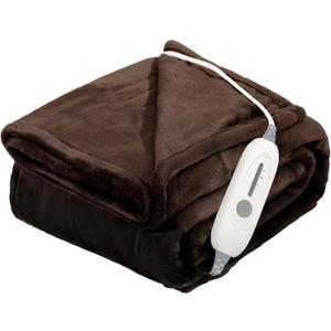 Heated Electric Blanket Throw 50" x 60" with 3 Heating Levels, 4H Auto Off, Fast Heating,2 Sided Flannel with ETL&FCC Certification and Machine Washable, Home Office Travel Use,Dark Brown