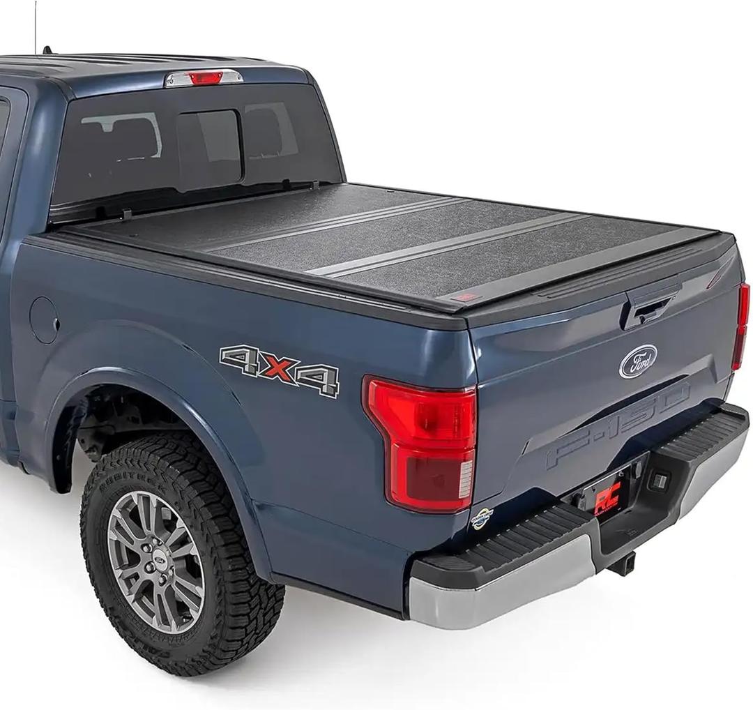 Rough Country Hard Tri-Fold Tonneau Cover for Ford F-250 & F-350 Super Duty (2017-2026) - Low-Profile Aluminum Truck Bed Cover, Fits 6'10 (81.9") Bed