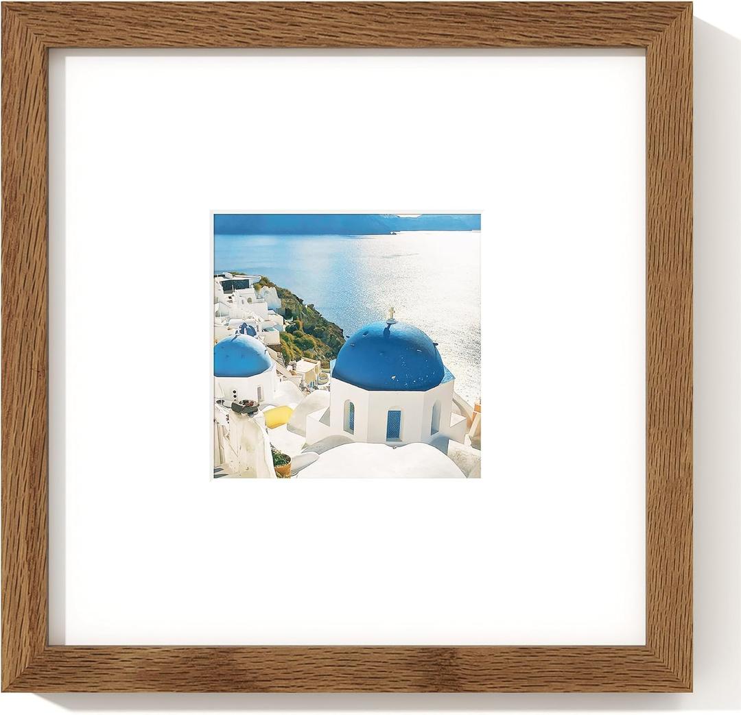 Axeman 8 x 8 Photo Frame | Solid Oak Wood 8x8 Picture Frame With Mat For 4x4 | 8 By 8 Picture Frame | 8x8 Wood Picture Frame | Plexiglass And Hanging Hardware Included | Walnut