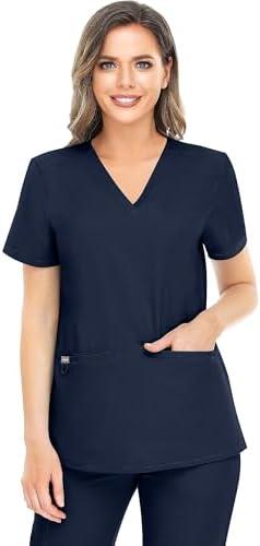 COMENII Scrubs for Women, 3 Pocket V-Neck Tailored Fit Workwear, Anti-Wrinkle Medical Scrub Tops Women