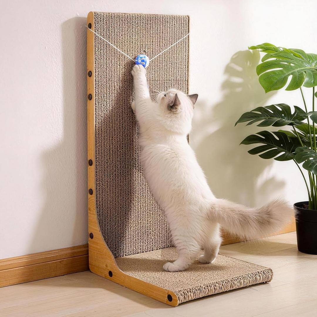 Cat Scratcher, 23.6 Inch L Shape Vertical Cat Scratching Board with Ball Toy for Indoor Cats, Large Cat Scratching Post for Wall and Couch