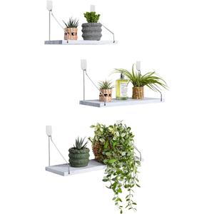 MITIME Floating Shelves Set of 3 Rustic Solid Wood Floating Shelf Wall Storage Shelves for Living Room, Bedroom, Bathroom, Kitchen Laundry, Office,no Drill Shelf(Grey and White Colour L+M+S)